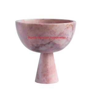 Bol sur pied en marbre blanc moderne Pièce maîtresse décorative moderne pour la décoration intérieure et l'affichage de table Bol à fruits naturels - Product Image 2