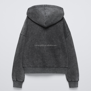 Plain Cotton Jacket <b>Mens</b> Oversized Cropped Custom Acid Wash <b>Zip</b> up <b>Hoodie</b> 400gsm to 600 Gsm - Product Image 5