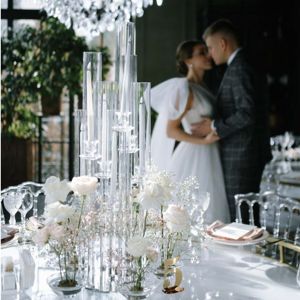 LANJO Chandeliers de luxe de haute qualité à 5/8 bras en acrylique transparent, vases tubulaires modernes à longue tige, bougeoirs en cristal pour mariage - Product Image 4