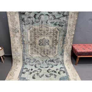 พรมวินเทจขนาด 5.3x9.6 ฟุต, พรม, พรมลายดอกไม้สีน้ำเงินทำจากขนสัตว์ - Product Image 2