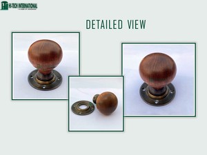 Chignon en bois bouton de porte Antique en laiton poli bouton de porte en bois victorien paire poignées royaume-uni vente en gros fabricant matériel de période - Product Image 6