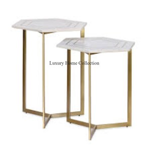 Table gigogne polie brillante de couleur argentée avec la forme ronde supérieure de mère de Peal - Product Image 5