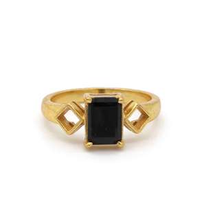 Black Onyx Geometric Brass Ring 18k Gold Plated Wholesale Ring for Women - Product Image 6