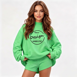 Sudadera de Felpa de Algodón Grueso de Alta Calidad Personalizada para Mujer, Sudadera con Hombros Caídos y Cuello Redondo, Bordada - Product Image 1