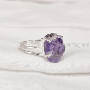 Nouvelle arrivée bijoux en pierre brute bague pour femme pierre précieuse améthyste brute naturelle février pierre de naissance 3 bague en argent sterling 925 - Product Image 3