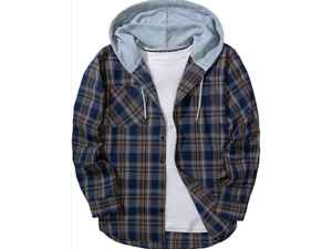 Vente en gros de t-shirt à capuche en flanelle de coton doux chemise à capuche à carreaux surdimensionné à manches longues tenue de rue décontractée pour hommes - Product Image 5