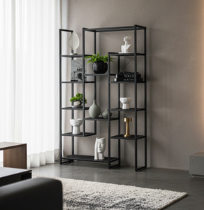 Modern Black <b>Metal</b> Etagere <b>Shelf</b> <b>Unit</b> 12 Tier Modular Bookcase Freestanding Living Room Furniture Minimalist Design - Product Image 5