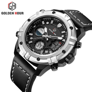 Goldenhour gh111 thấp moq Trung Quốc thể thao cổ tay đồng hồ PU da ngày tuần đa múi giờ người đàn ông Đồng hồ - Product Image 3