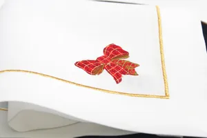 Tovagliolo in Lino Personalizzabile 60x60cm con Nastro Rosso Natalizio Ricamato e Bordo Decorato per <span class=keywords><strong>Natale</strong></span> - Product Image 3