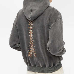 เสื้อมีฮู้ดแบบสวมหัวโอเวอร์ไซส์ผ้าคอตตอนเสื้อผ้าแนวสตรีทแวร์ผ้าฝ้าย100% พิมพ์ลายกระดูกสไตล์โกธิค - Product Image 6