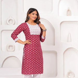 Kurta de qualité supérieure, coupe trapèze, écologique, longueur au sol, pour femmes, tenue formelle et festive, manches longues, fentes latérales, dentelle tissée - Product Image 1