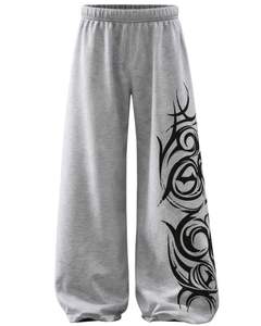 Custom Grey Tribal Print Baggy Sweatpants Women Streetwear Wide Leg Jogger Pants Oversized Casual Fleece <b>Trousers</b> Manufacturer - Product Image 1