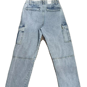 กางเกงผ้าฝ้ายขาตรงของผู้ชายกางเกงผ้ายีนส์มีกระเป๋าสำหรับใส่ของซักได้แนววินเทจแบบสั่งทำ - Product Image 4