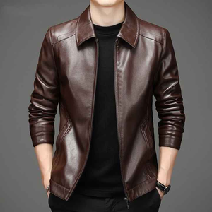 Veste en cuir ajustée tendance pour homme avec col montant, prête pour l'hiver, design personnalisable et service OEM - Product Image 5