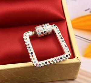 Square Gold Plated Carabiner Lock Pendant & <b>Charm</b> 925 Sterling <b>Silver</b> with Multi-Color CZ Nickel-Free Lead-Free - Product Image 6