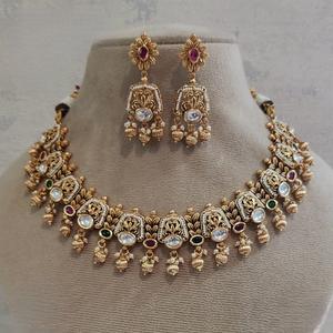 Traditional Antique Gold Plated Women's <b>Jewelry</b> <b>Set</b> Classic Style Bridal Necklace and Earrings <b>Indian</b> Classic <b>Jewelry</b> <b>Set</b> - Product Image 1