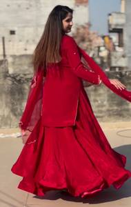 Tendance Femmes Sharara Costume Collection Naturel Merde Soie Tissus Avec Broderie Paillettes Travail Pour Les Vêtements De Mariage - Product Image 2