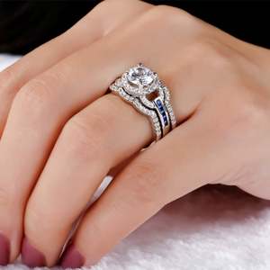 Jeulia 3-Piece Halo Round Cut <b>Sterling</b> <b>Silver</b> Fashion Ring <b>Set</b> - Product Image 6