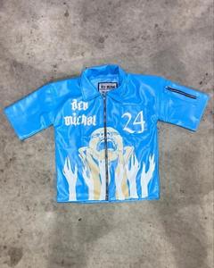 Comfortable men <b>leather</b> <b>shirt</b> with button closure, premium stitch finish for a bold look. - Product Image 3