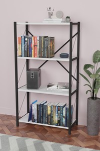 Étagère à livres moderne en métal à 4 niveaux avec pieds réglables pour salon, bureau à domicile, rangement, design minimaliste, étagère sans dossier - Product Image 6