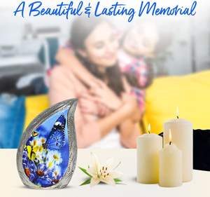 Urne souvenir en forme de larme pour cendres humaines-Petite urne décorative pour cendres-Urne papillon bleu fabriquée à la main-Honore votre bien-aimé - Product Image 4