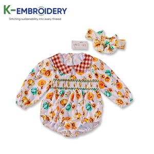 Alta calidad Blanco Smocked calabaza estampado dulce Maxi monos niños K-bordado Kitted ODM verano para niños - Product Image 1