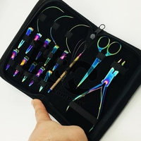 Meilleures ventes : Kit d'outils et d'extensions capillaires en acier inoxydable avec revêtement couleur plasma arc-en-ciel, usage commercial, avec pinces, logo personnalisé
