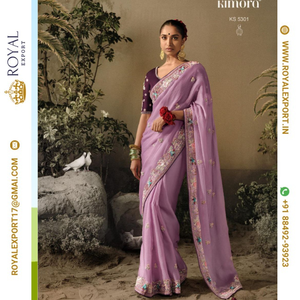 Nouveau tissu fantaisie Saree en soie pure douce et Dola avec bordure travaillée à la main avec chemisier travaillé à la broderie de créateur - Product Image 4