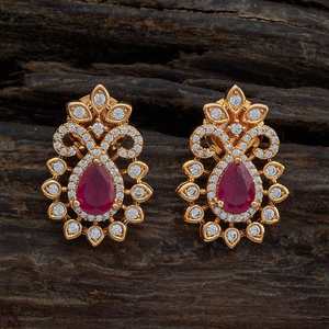 Boucles d'oreilles pendantes en forme de fleur en zircon doré, alliage de zinc, pierre de rubis verte pour mariage 170940 - Product Image 1