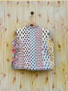 เสื้อโค้ทกระดุมสองแถวสำหรับผู้หญิง, ผ้าฝ้ายทำด้วยมือสไตล์วินเทจโบฮีเมียนถักด้วยผ้าถักเบอร์ฟี่งานปะติดฮิปปี้ - Product Image 4
