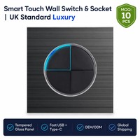 Prise murale tactile (norme britannique) 4 voies, durable, avec interfaces de charge rapide USB et Type-C