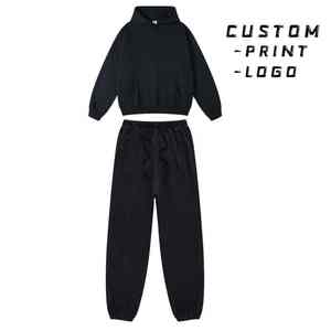 Alta calidad hombres mujeres francés Terry algodón peso pesado 600 GSM lavado en blanco Sudadera con capucha y pantalones de chándal conjuntos sunfade chándal - Product Image 3