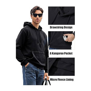 Mens Active Hoodies Embroidered Fleece Lined 100% Cotton Casual Athletic Workout Pullover Kangaroo Pocket Warm Soft Winter Gym - Product Image 4