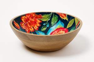 Bol en bois imprimé fait à la main avec un motif floral traditionnel, bol en bois imprimé décoratif pour l'arrangement de la table centrale - Product Image 6