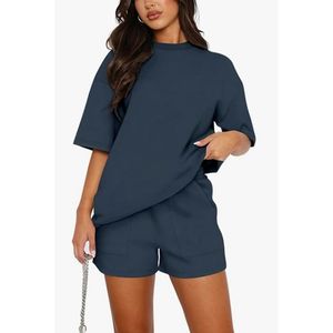 Canal 65 algodón 35 poliéster 2025 verano Casual de gran tamaño a juego camisa de manga corta chándal pantalones cortos conjunto mujeres - Product Image 5