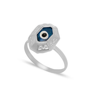 Anillo de diseño de ojo turco de esmalte azul, joyería de plata de ley 925 hecha a mano turca al por mayor - Product Image 5