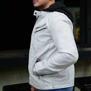 Multi bolsillo de cuero de vaca con capucha chaqueta de los hombres al aire libre Moto - Product Image 3