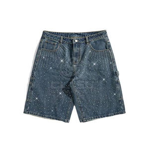 Top Popular Men's <b>Shorts</b> Mid-<b>Waist</b> Baggy Style Washed <b>Jeans</b> <b>Shorts</b> With Rhinestone <b>Shorts</b> for Men - Product Image 1