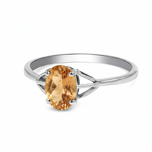 Rhaya Jewels Elegant Rhodium Plated 925 Sterling Silver Oval Cut Citrine Prong Setting <b>Dainty</b> Band Trendy Women's <b>Ring</b> - Product Image 2