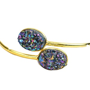 ดูดีรูปไข่สีรุ้งไทเทเนียม Druzy 925เงินสเตอร์ลิงกำไลเครื่องประดับเงินสเตอร์ลิงเครื่องประดับเงินค้าส่ง - Product Image 1