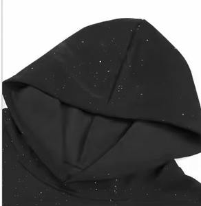 Sudadera con Capucha Unisex de Invierno, Corte Regular, Felpa, Estilo Urbano, Técnica Puff, Brillante, con Purpurina, Alta Calidad, Lisa Teñida - Product Image 4