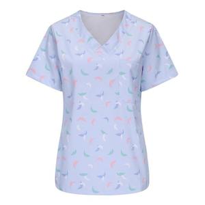 Uniforme de enfermera médica personalizable con cuello en V para mujer, con estampado completo, tejido de punto para hospital infantil - Product Image 1
