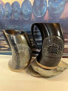 Medieval Rustic <b>Viking</b> Drinking Beer Mug Cup Real Ox Horn Polished Finish Personalizable Wedding <b>Gift</b> by Aaliyan Impex - Product Image 2
