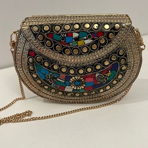 Sac à main de luxe en pierre, design artisanal, argenté, pour soirée, prêt à expédier, en résine, mosaïque en laiton avec métal - Product Image 6