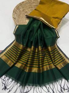 Handloom tradicional Modal Maheshwari Cellular Cheek Stipe Saree para fiesta desgaste invierno verano - Product Image 3