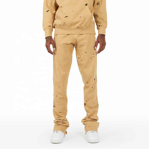 Ensemble de survêtement streetwear personnalisé, effet délavé soleil, effet usé, broderie, sweat à capuche et pantalon de jogging évasé - Product Image 2