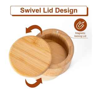 Juego de Recipientes para Condimentos de Bambú Natural con Tapa Giratoria, Ranura para Cuchara, Salero y Pimentero Magnético, Contenedor de Almacenamiento de Especias para Cocina, Tarro Ecológico - Product Image 2