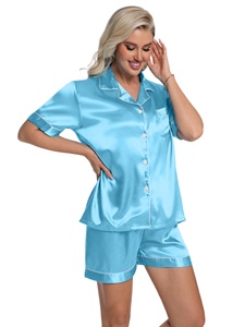 Pijamas de Mujer para Otoño e Invierno, Nueva Moda, Color Rosa, 100% Algodón Tejido, Manga Larga con Volantes, Dos Piezas con Pantalones Cortos, Venta al Por Mayor - Product Image 5