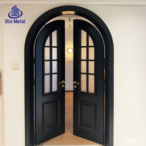 Porta a Battente <span class=keywords><strong>in</strong></span> Vetro Stile Francese Moderno per Uso Domestico, Porte e Finestre ad Arco <span class=keywords><strong>in</strong></span> Lega di <span class=keywords><strong>Alluminio</strong></span> Nero Personalizzate - Product Image 2