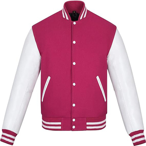 Hommes Printemps Automne Varsity Vestes Broderie Lâche Baseball Uniforme Couple Bleu Rétro En Cuir Manches Bomber Manteaux - Product Image 1